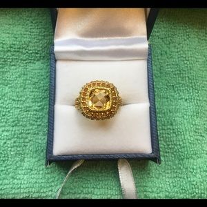 M925 Silver Gold Plated Cushion Yellow Citrine Ring